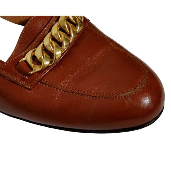Salvatore Ferragamo Loafers Low Heel Pumps Gold Chain Detail Brown Womens Size 7 - Picture 8 of 9